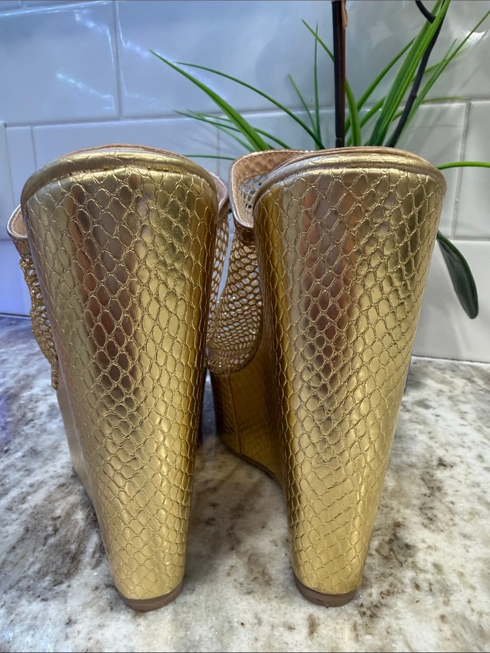 Gold Wedge Sandals - Party, costume, festival, Metallic Slides size 7